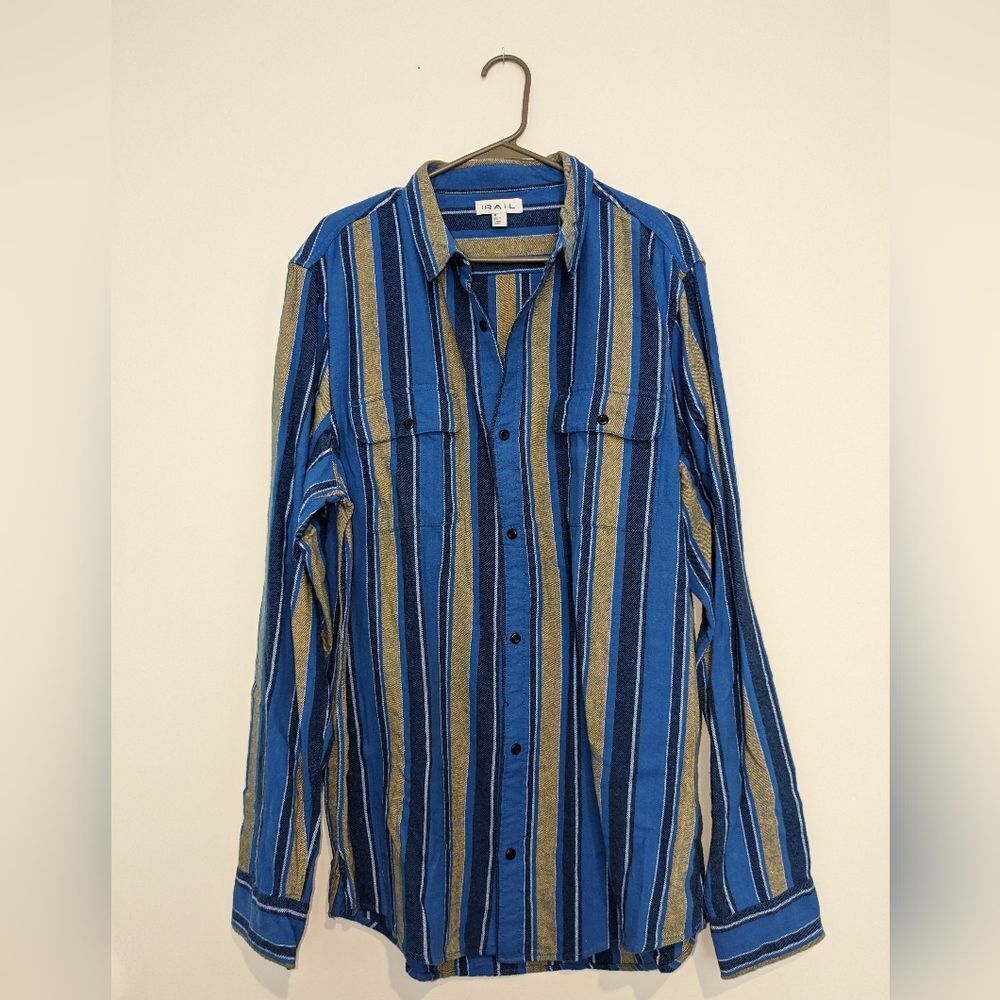 The Rail Long Sleeve Blue/Gray Flannel Size XL Mens